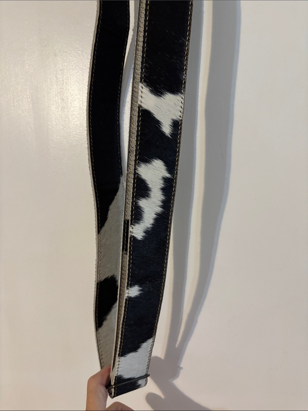 Myra Bag Black & White Cowhide Crossbody Strap with Brass Accents - Picture 7 of 8